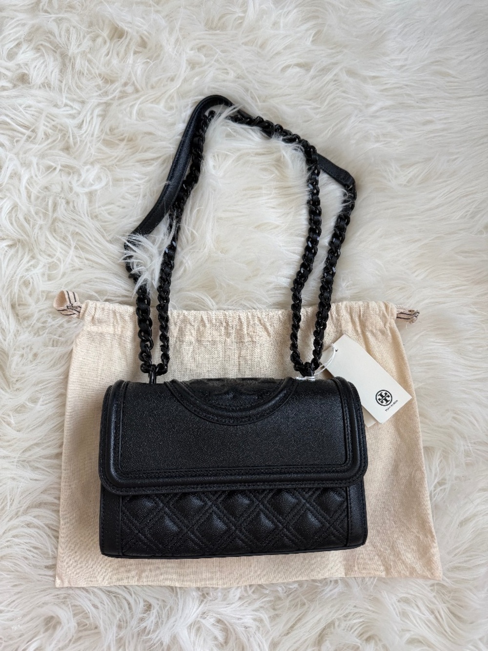 Tory Burch Fleming Caviar small convertible shoulder bag in black